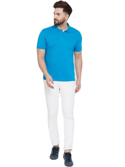 Cotton Blend Solid Half Sleeves Mens Polo T-Shirt